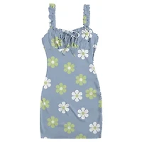 Retro Floral Ruched Bust Bodycon Dress
