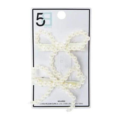 Pearl Bow Hair Clips 2-Count