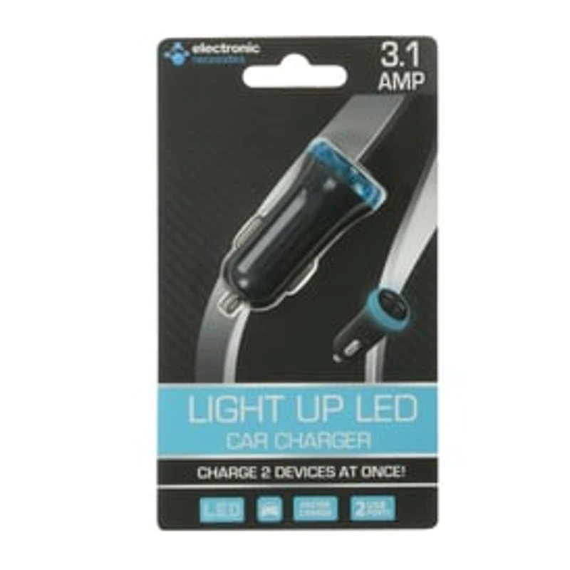 LED Light-Up Car Charger w/ 2 USB Ports