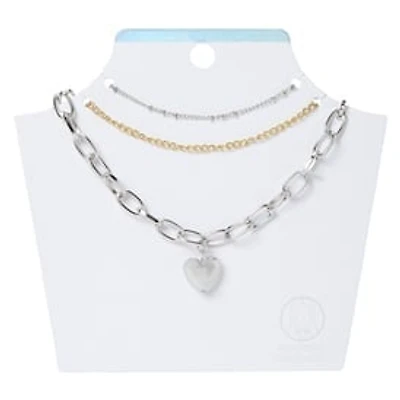 Silver Chunky Chain Heart Layered Necklaces 3-Piece Set