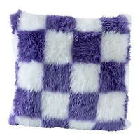 High Pile Faux Fur Pillow 16in - Purple Checkered