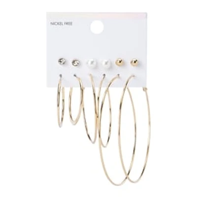 Classic Studs & Hoop Earrings Set, 6 Pairs
