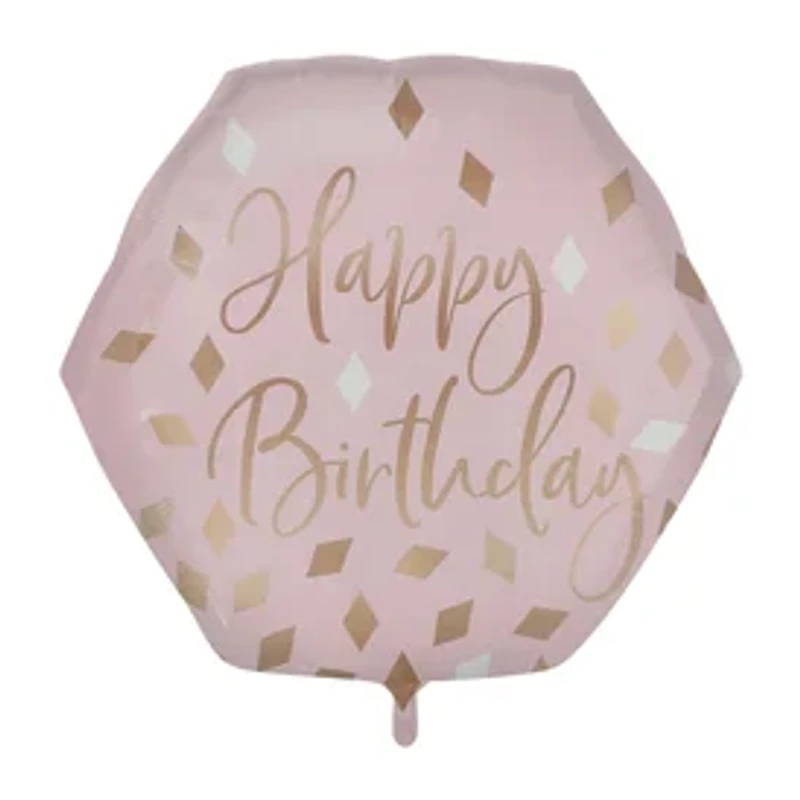 INFLATED Happy Birthday Pink & Gold Hexagon Balloon