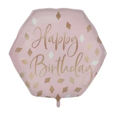 INFLATED Happy Birthday Pink & Gold Hexagon Balloon