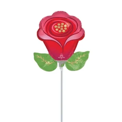 Red Rose Pre-Inflated Stick Balloon 14in