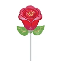 Red Rose Pre-Inflated Stick Balloon 14in