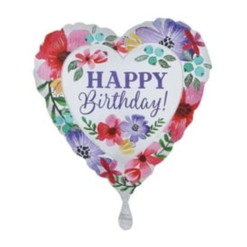 INFLATED Happy Birthday Floral Foil Heart Balloon 18in