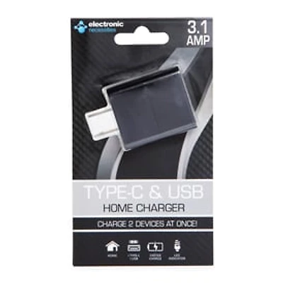 USB & USB-C Dual Wall Charger 3.1Amp