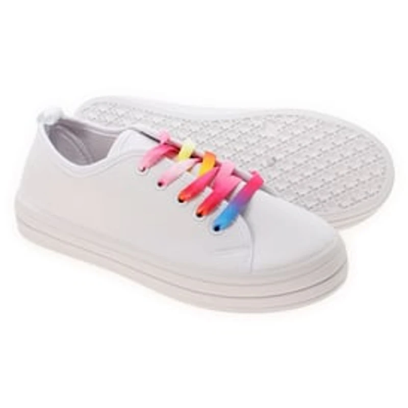 Ladies Super Sole White Sneakers w/ Tie Dye Laces