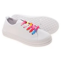 Ladies Super Sole White Sneakers w/ Tie Dye Laces