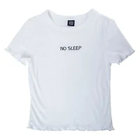 Juniors Embroidered ‘No Sleep’ Lounge Top With Lettuce Hem - Xl