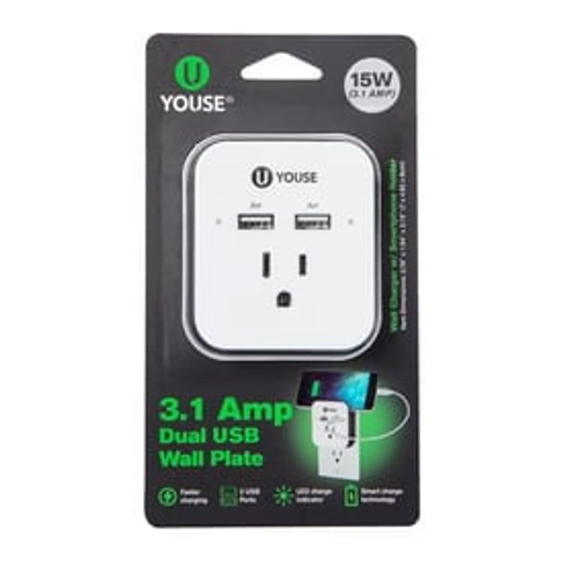 Dual USB Wall Charger With Outlet & Phone Holder 15W