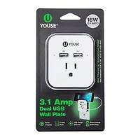 Dual USB Wall Charger With Outlet & Phone Holder 15W