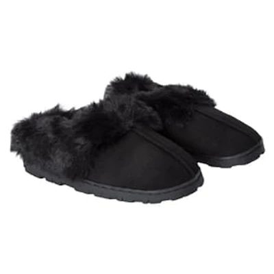 Ladies Microsuede Faux Fur Slippers