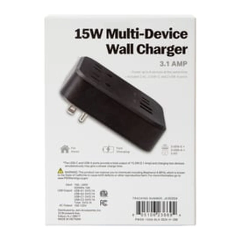 15W USB-C & USB Wall Charger With Outlets