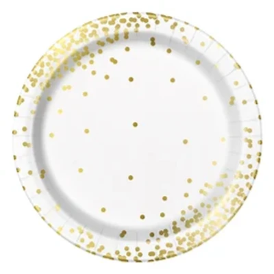 Gold Polka Dot Paper Plates 9in, 8-Count
