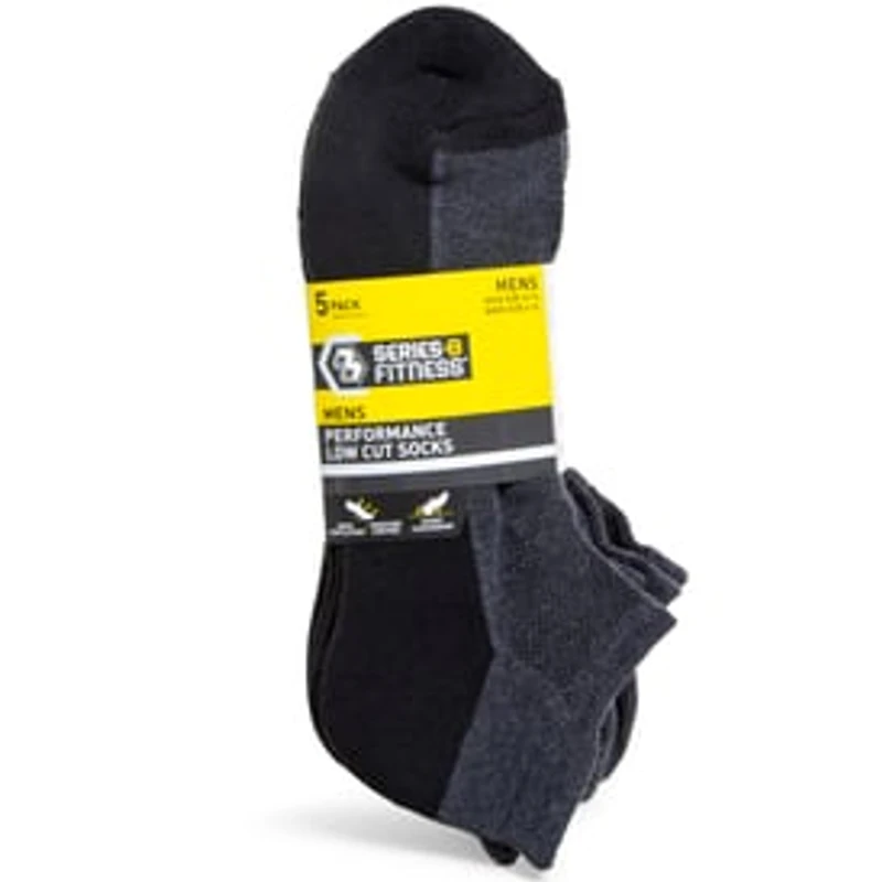 Men's Performance Low Cut Socks Black & Gray 5-Pack