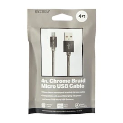 4ft Chrome Braid Micro-USB Cable