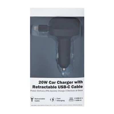 20W Car Charger With Retractable USB-C Cable