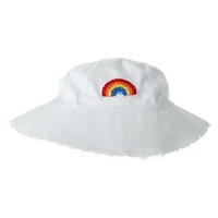 Frayed Bucket Hat With Embroidered Rainbow