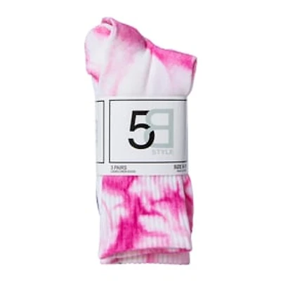 Ladies Pink Tie Dye Crew Socks 3-Pack