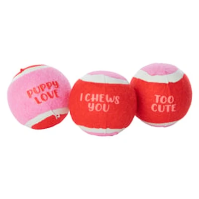 Valentine Tennis Ball Fetch Dog Toy 3-Pack