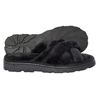 Ladies Cross-Strap Faux Fur Slippers