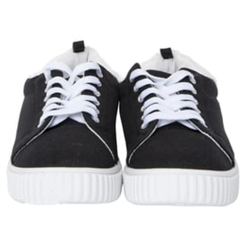 Ladies Black & White Sneakers With Faux Fur Trim