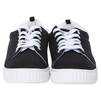 Ladies Black & White Sneakers With Faux Fur Trim