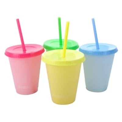 Color Changing Lidded Tumbler & Straw Set 4-Count