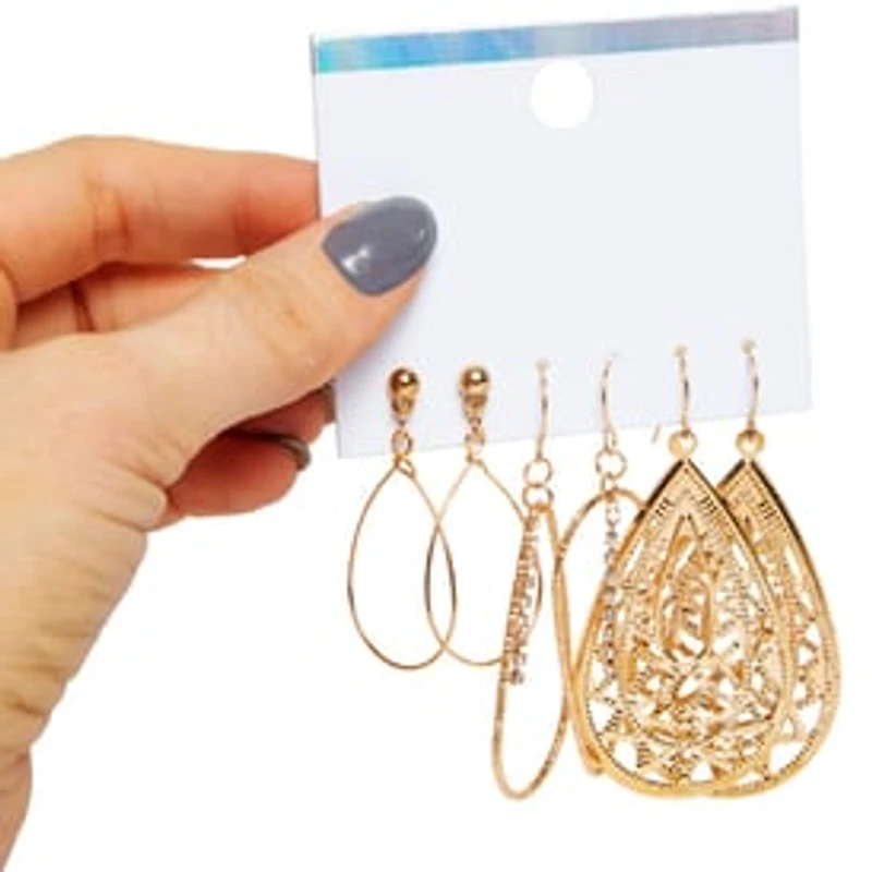 Gold Dangle Earrings 3-Pair Jewelry Set