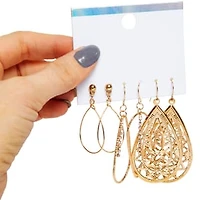 Gold Dangle Earrings 3-Pair Jewelry Set