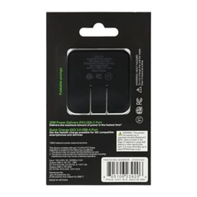 20W Power Delivery & Quick Charge USB-C USB Dual Port Wall Charger