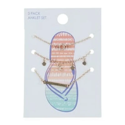 Rose Gold Charm Anklets Set 3-Count