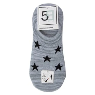 5-Pack Ladies No-Show Sneaker Socks - Stars, Solid, Heathered