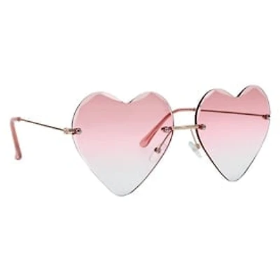 Ladies Heart Shaped Beveled Sunglasses - Pink