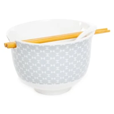 Ceramic Noodle Bowl W/ Chopsticks & Spoon