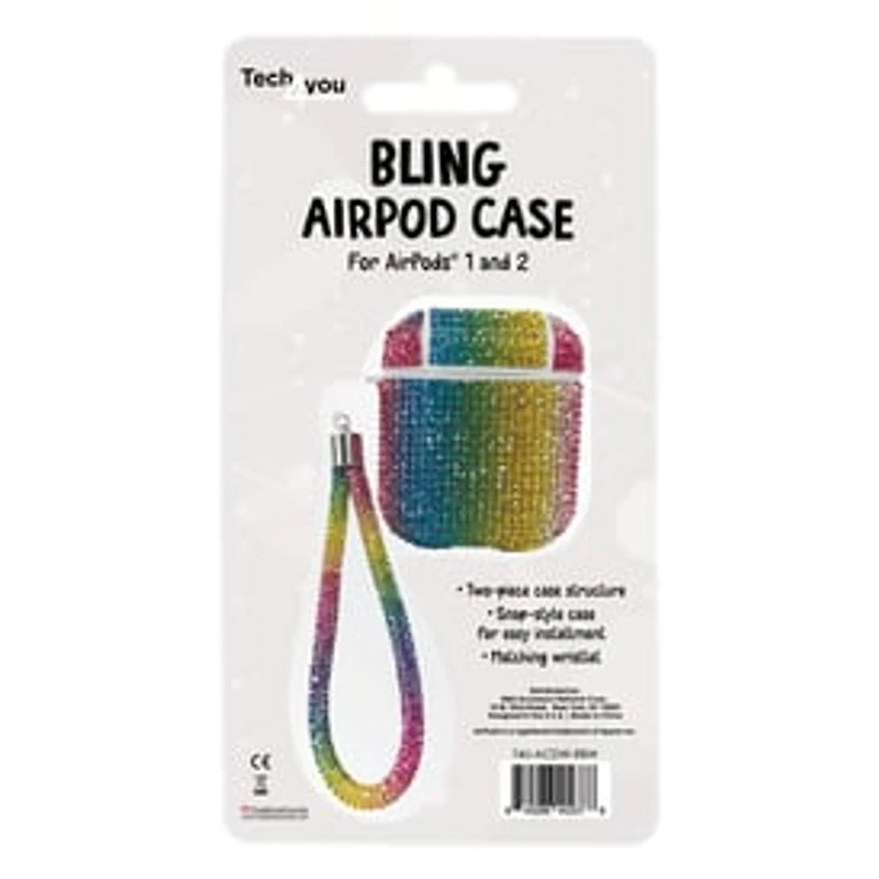 Bling Case With Wristlet For Airpods® 1 & 2 - Rainbow