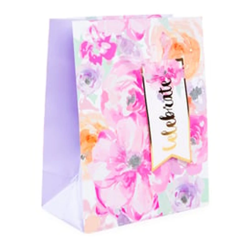 Medium Celebrate Birthday Floral Gift Bag 9in