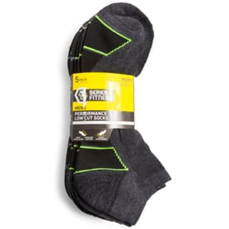 Series-8 Fitness™ Charcoal Gray Men's Performance Low Cut Socks 5-Pack