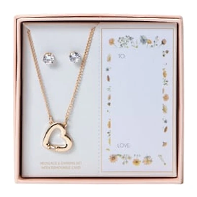 Heart Necklace & Earring Set With Removable Card