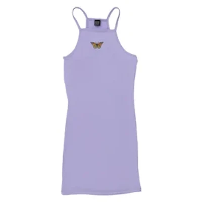 Juniors Lavender Halter Dress With Embroidered Butterfly