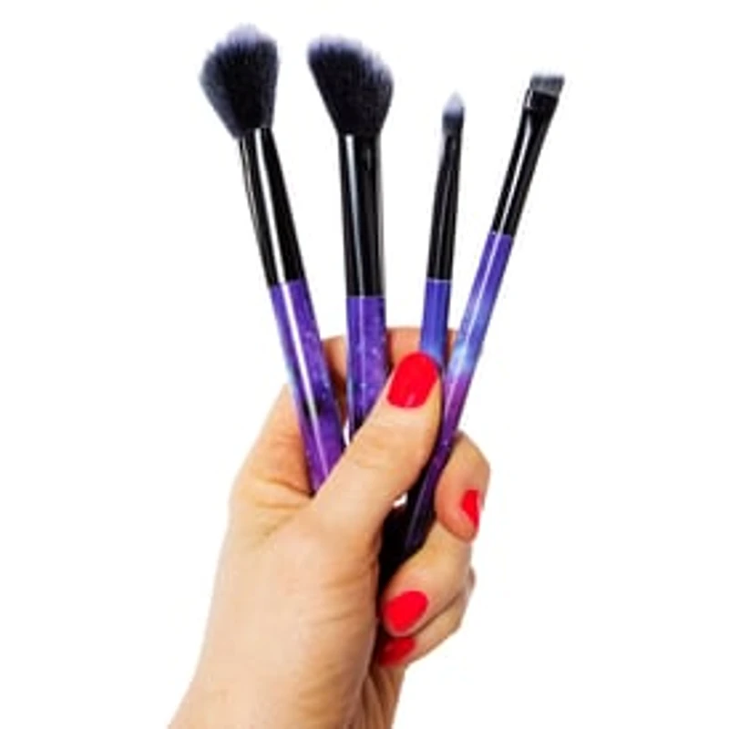 4-Piece Pink Glitter Makeup Brush Set & Travel Pouch