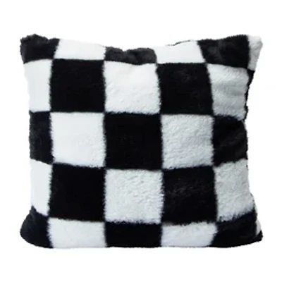 Faux Fur Checkered Pillow 16in x16in x 2.5in