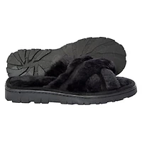 Ladies Cross-Strap Faux Fur Slippers