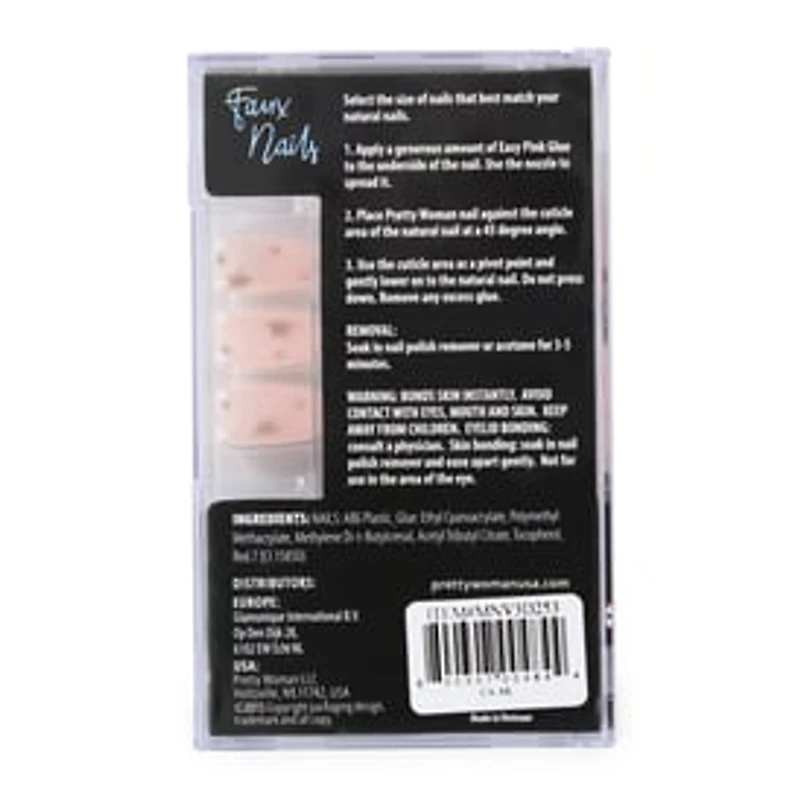 Pretty Woman Faux Nails Set - Pink With Silver Stars