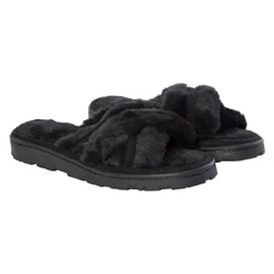 Ladies Cross-Strap Faux Fur Slippers
