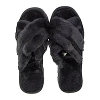 Ladies Cross-Strap Faux Fur Slippers