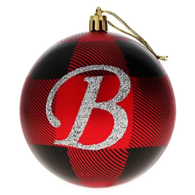 Monogram Plaid Holiday Ball Ornament - B
