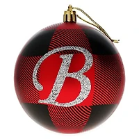 Monogram Plaid Holiday Ball Ornament - B
